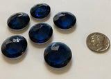 Vintage (6) Six 20mm Double Faceted Montana Blue Faceted Glass Jewels