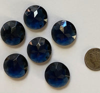 Vintage (6) Six 20mm Double Faceted Montana Blue Faceted Glass Jewels