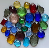 1/4 lb Lg. Vintage Double Faceted Glass Jewel Asst. for Stained Glass, Leaded Windows and Jewelry