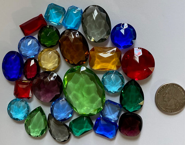 1/4 lb Lg. Vintage Double Faceted Glass Jewel Asst. for Stained Glass, Leaded Windows and Jewelry