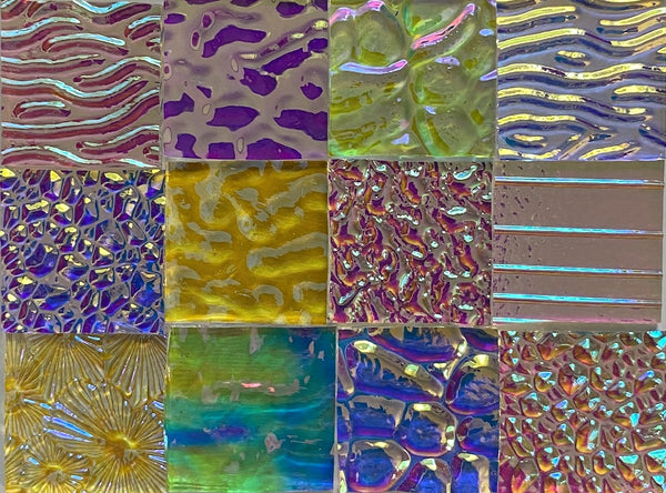 Twelve 1x1 Clear 90 COE Dichroic Sampler Mix Glass Assortment (Lot R)