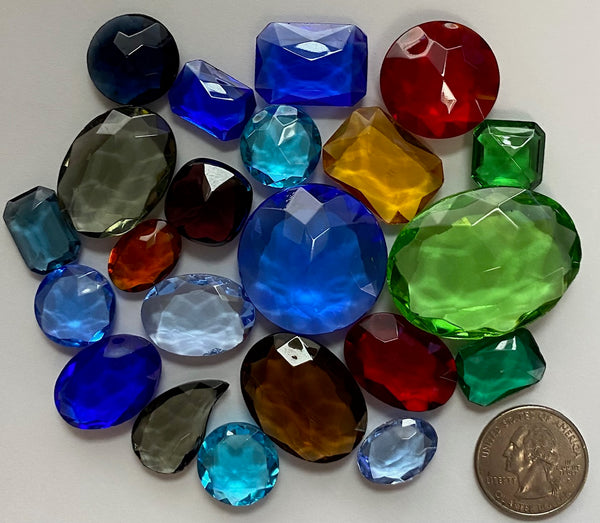 1/4 lb Lg. Vintage Double Faceted Glass Jewel Assortment - Free US shipping!