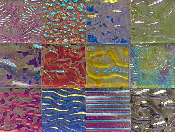 Twelve 1x1 Clear 90 COE Dichroic Sampler Mix Glass Assortment (Lot A)