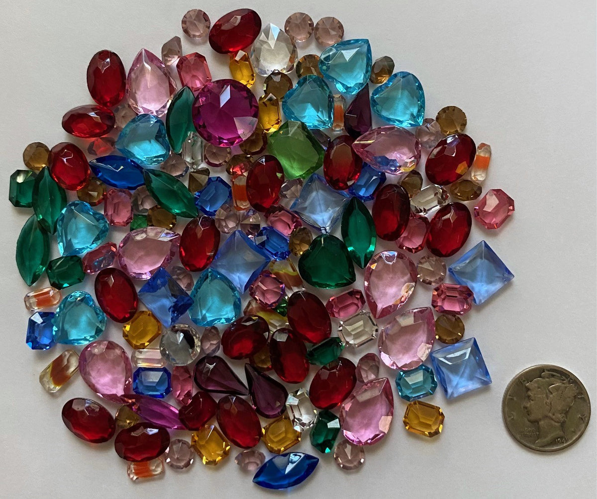 Small Two (2) Ounce Vintage Glass Jewel Assortment 4mm-14mm - Read des ...